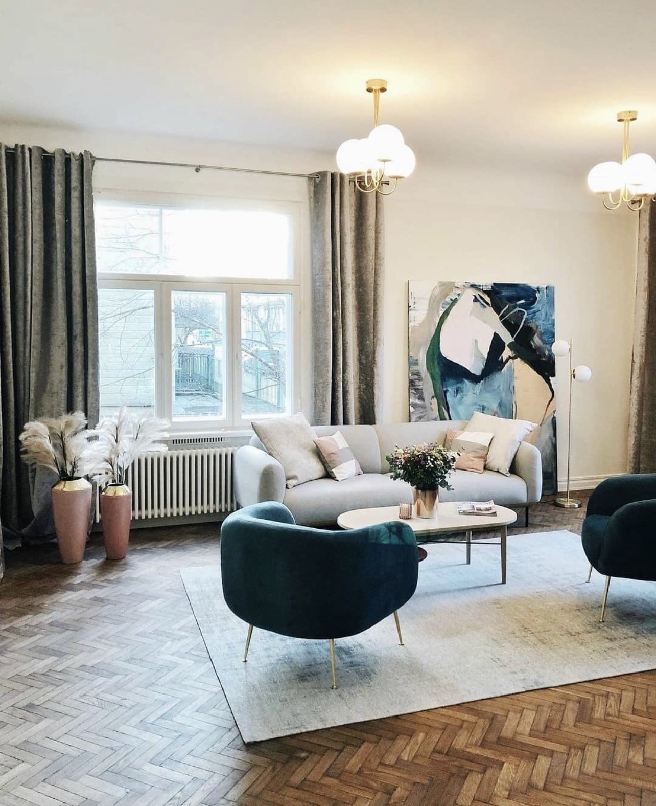Abstract painting in elegant living room